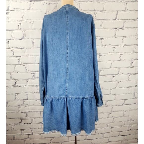 Rails Dress Womens L Mel Drop Waist Denim Fringe vintage wash cowgirl southwest - Picture 2 of 11